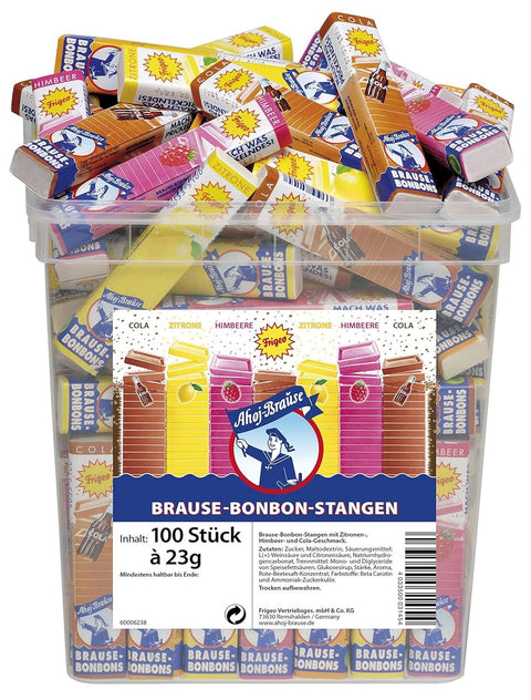 Frigeo Ahoj-Brause Bonbons-Stangen, 100 Stangen im 2,3 kg Eimer