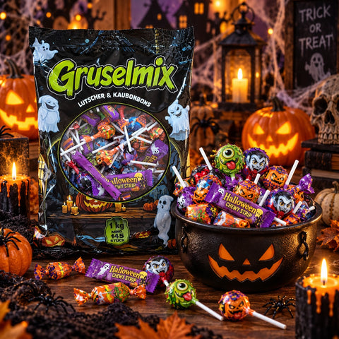 Gruselmix 1kg – Süße & Saure Lutscher und Kaubonbons – Halloween Süßigkeiten