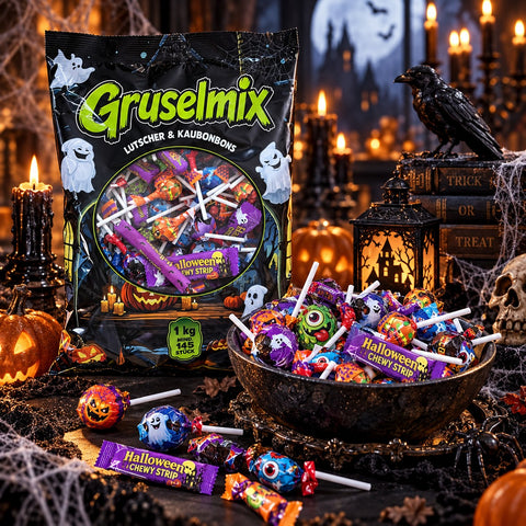 Gruselmix 1kg – Süße & Saure Lutscher und Kaubonbons – Halloween Süßigkeiten