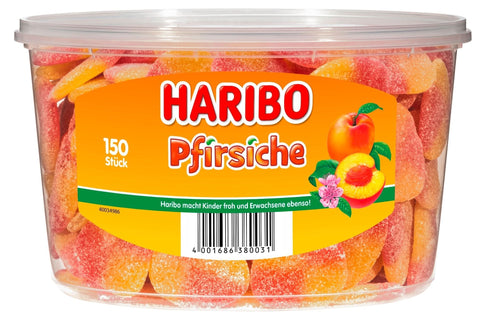 Haribo Pfirsiche Fruchtgummi Dose 150er - Prime-Store Süßigkeiten Schnellversand